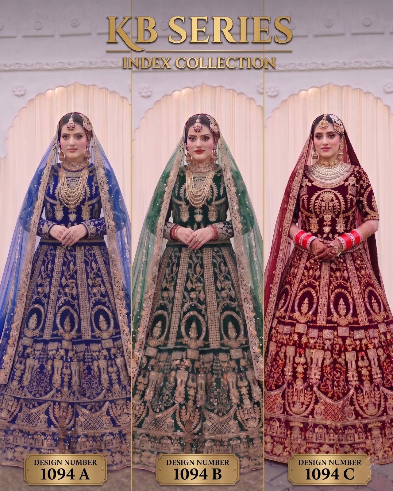 KB 1094 by KB collection 1094A to 1094C Series Indian Traditional Wear Bridal Collection Beautiful Stylish Fancy Colorful Bridal Wear & Occasional Wear VELVET Lehengas At Wholesale Price
